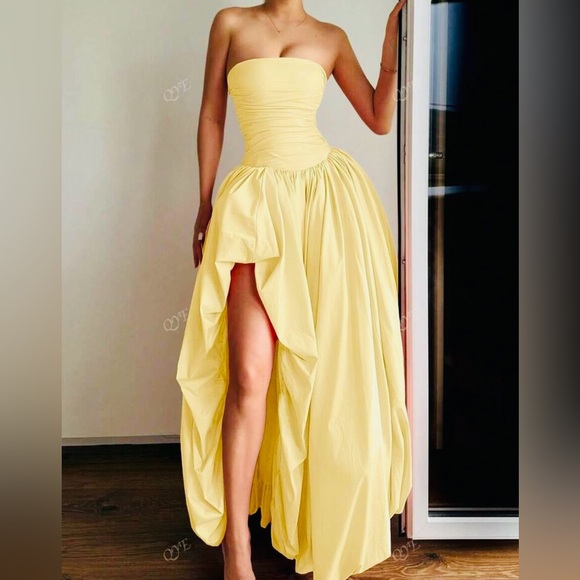 YELLOW LONG Elegant Strapless Evening Gown - Picture 7 of 16